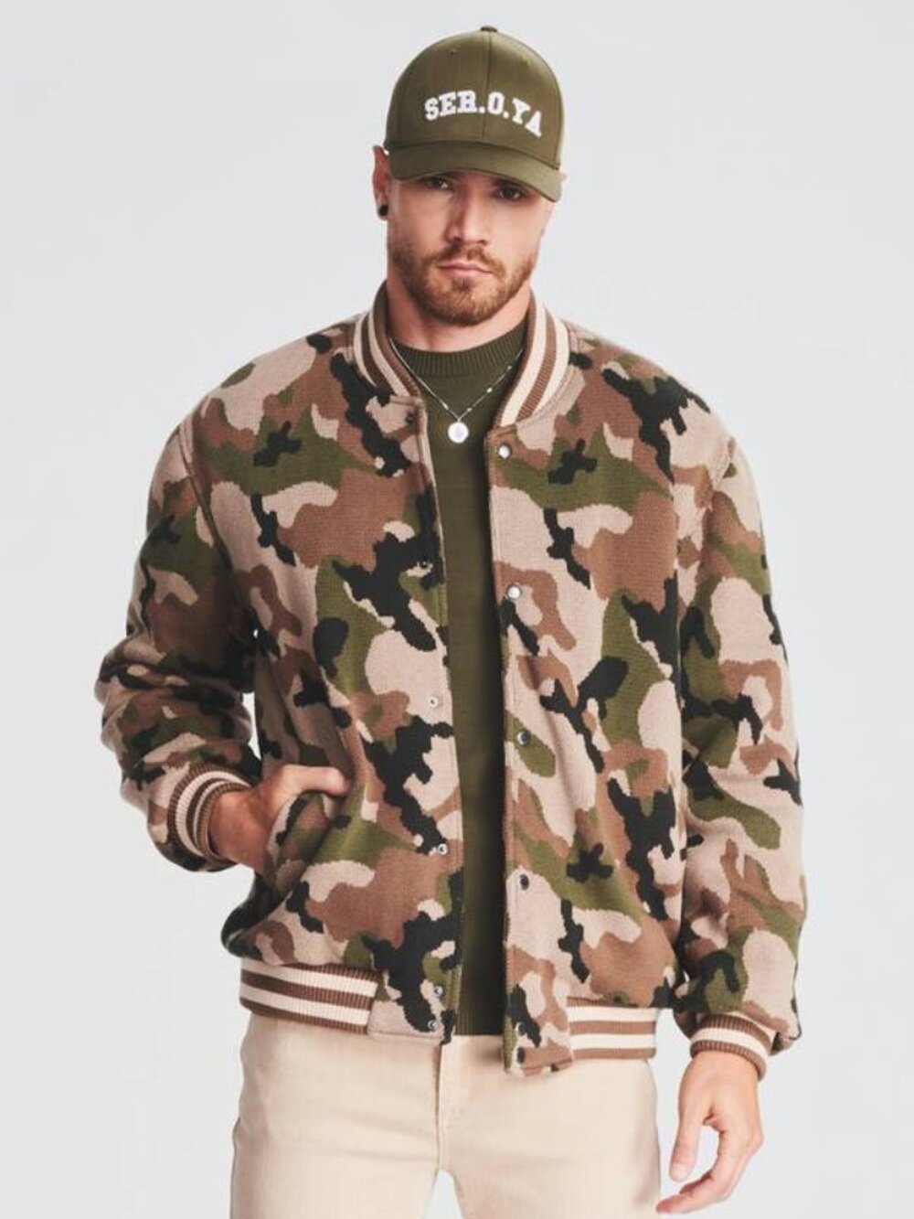 NEW SER.O.YA Bryan Camo Knit Bomber Jacket Men’s L